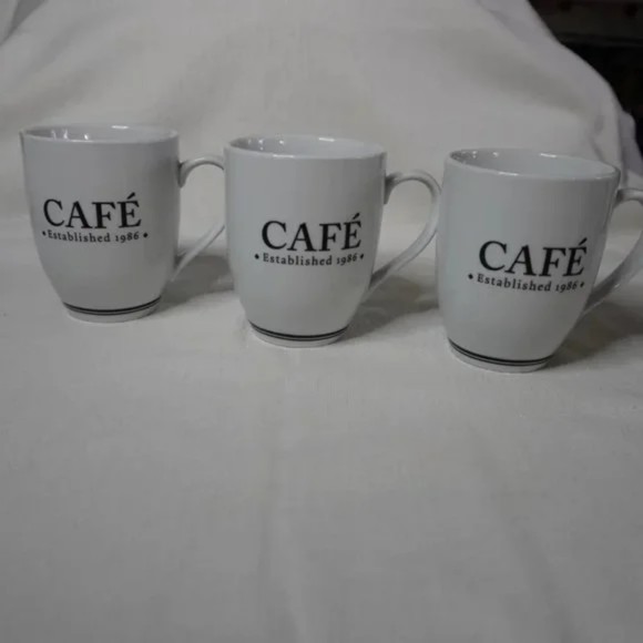 Pottery Barn Cafe Est 1986 *** Set of 2 Cups *** White with Black Design - Picture 2 of 9